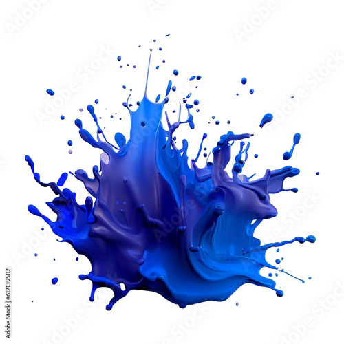 Blue Color paint splash. Isolated design element on the transparent background. Generative Ai