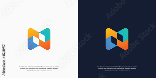 technology logo design inspiration, letter N logo