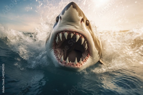 Big angry White shark in the ocean Generative AI