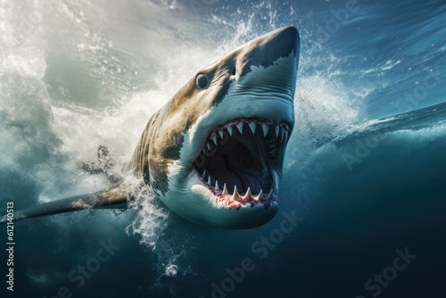 Big angry White shark in the ocean Generative AI © ChaoticMind