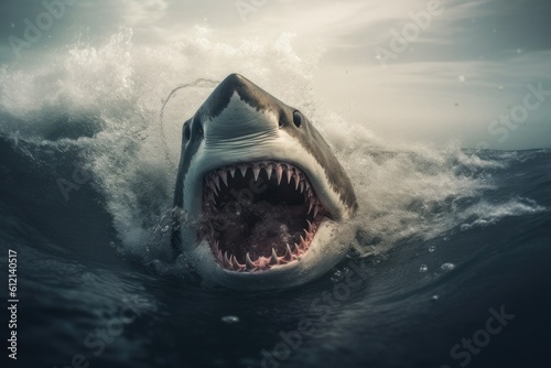 Big angry White shark in the ocean Generative AI