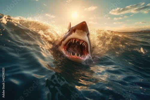 Big angry White shark in the ocean Generative AI