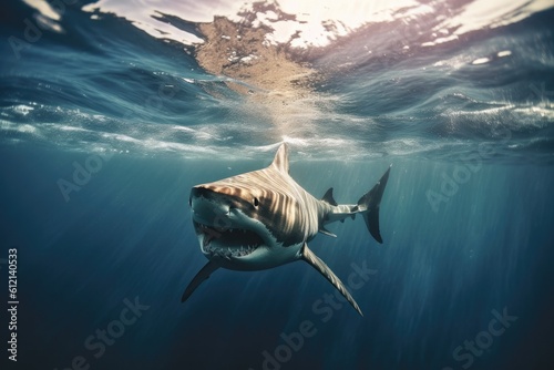 Big angry White shark in the ocean Generative AI