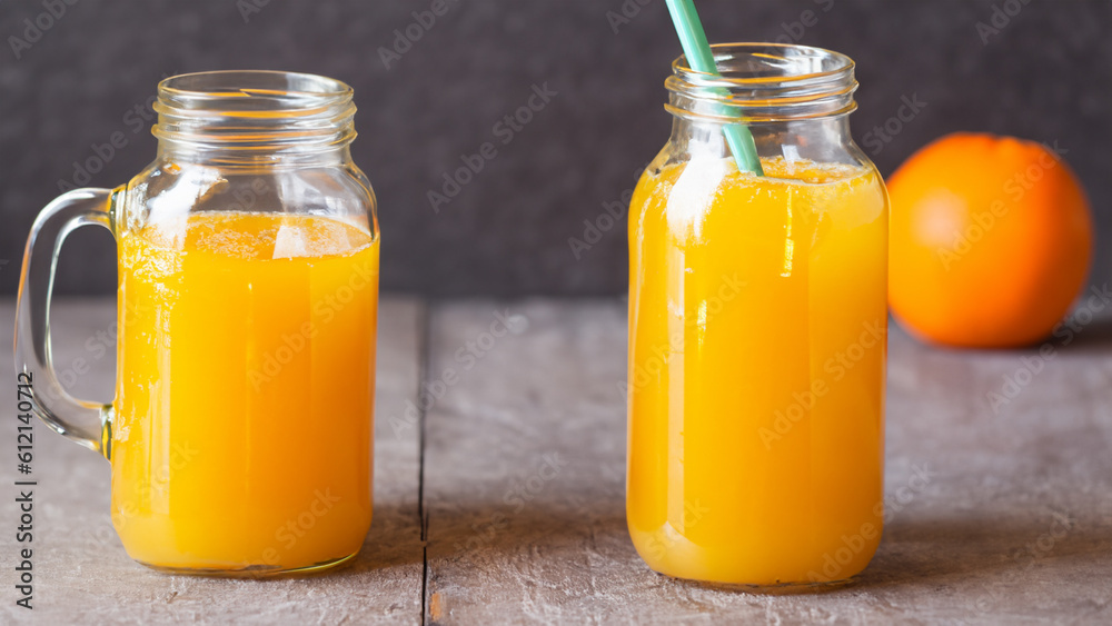 Fresh orange juice in the glass jar - generative ai Fresh orange juice in the glass jar - generative ai