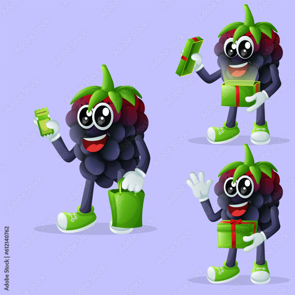 Obraz premium Cute blackberry characters receiving gifts