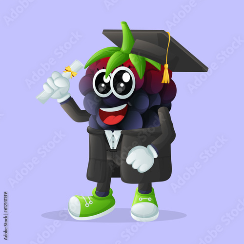 Cute blackberry character wearing a graduation cap and holding a diploma