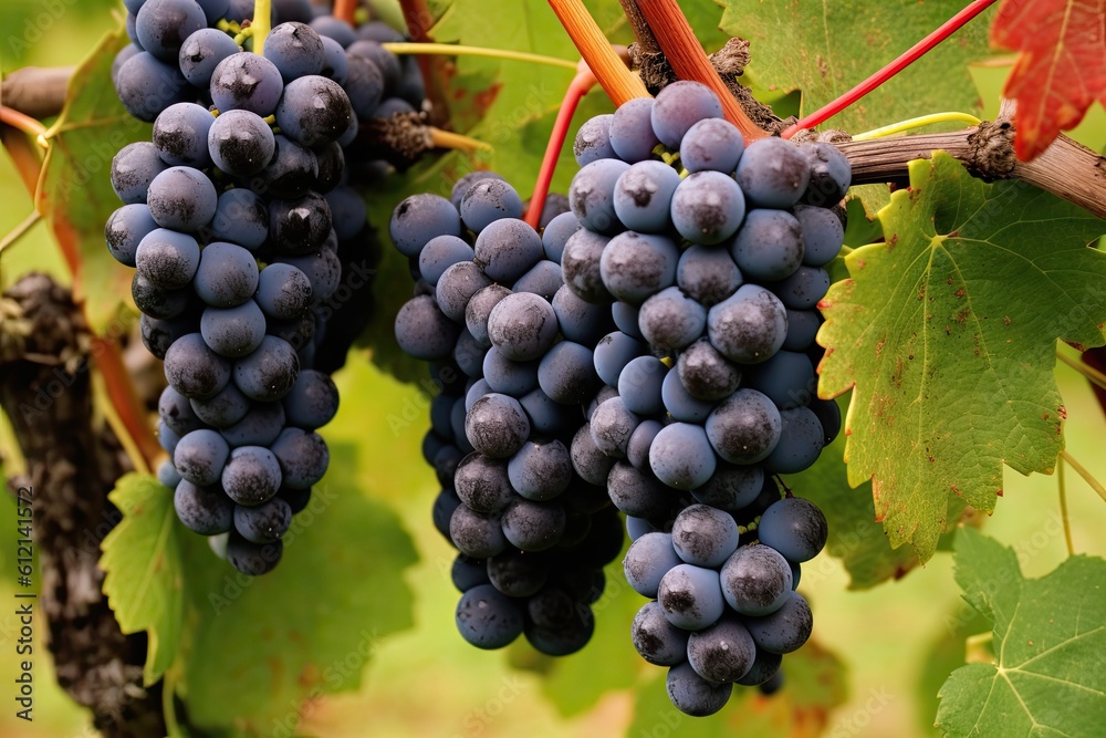Tempranillo Grapes Maturing on Vines in Basque Countryside Winery: Generative AI Tempranillo Grapes Maturing on Vines in Basque Countryside Winery: Generative AI