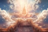 Glory's Stairway to Heaven: A Symbol of Christian Faith and Meeting with God, Generative AI Sky and Clouds: Generative AI