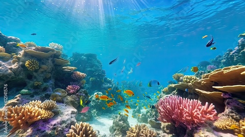 Tropical Coral Reef with Red Coral Fish and Exotic Wildlife. Explore the Astonishing Underwater World of Egypt's Aquatic Life: Generative AI