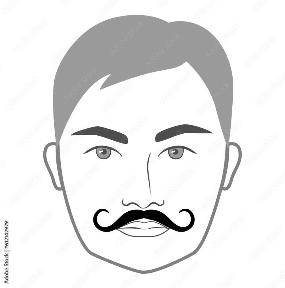 El Bandito mustache Beard style men face illustration Facial hair. Vector grey black portrait male Fashion template flat barber collection set. Stylish hairstyle isolated outline on white background.