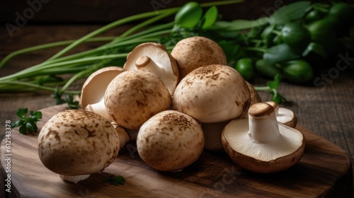 mushrooms on a wooden background