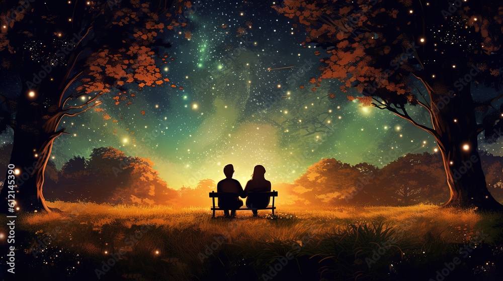 A couple sitting together in the grassy area - obrazy, fototapety, plakaty 