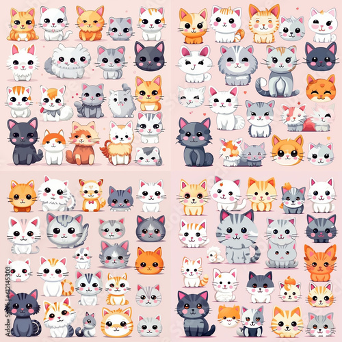 Funny cats clipart Cute cat clip art Kawaii kitten Kitty icons Pet illustrations