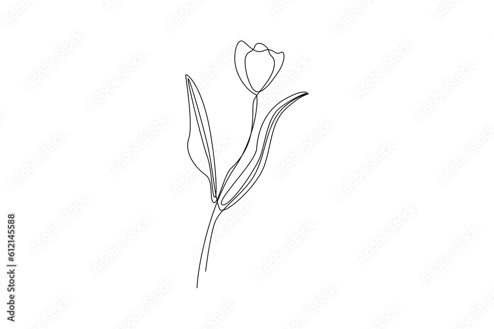 Continuous one line drawing potted plants and flowers for the interior. Interior concept. Single line draw design vector graphic illustration.