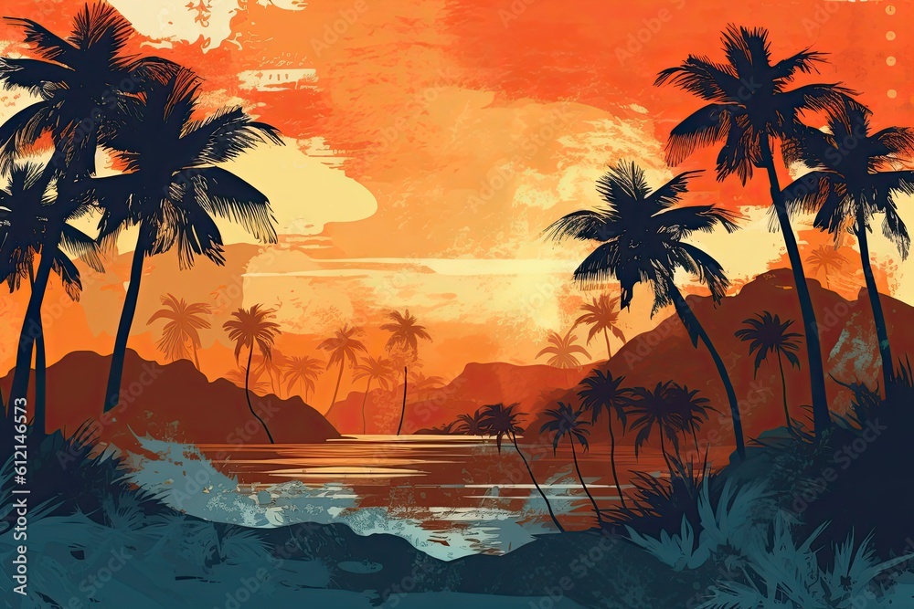 Aloha from Hawaii! Stunning and Serene Palm Trees on a Beachy Hawaii Background: Generative AI