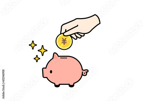 貯金箱に小銭を入れる指先