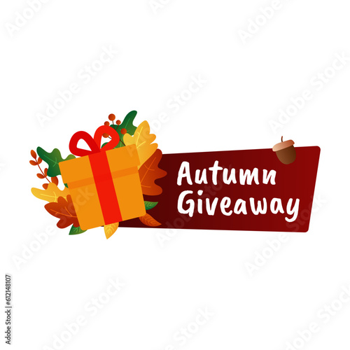 Autumn giveaway design with decorative pumpkins, acorns and colorful leaves on transparent background