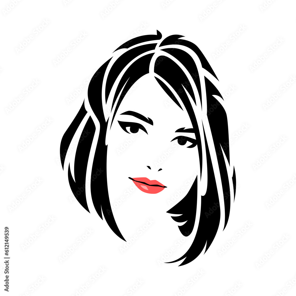 portrait of beautiful woman face with short hair tribal tattoo logo icon. graphic flat vector illustration.