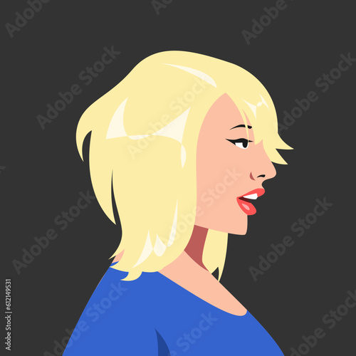 beautiful blonde hair girl face side view. for avatars  web  stickers  wall art  etc. flat vector illustration.