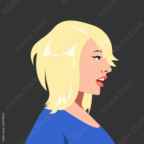 beautiful blonde hair girl face side view. for avatars, web, stickers, wall art, etc. flat vector illustration.