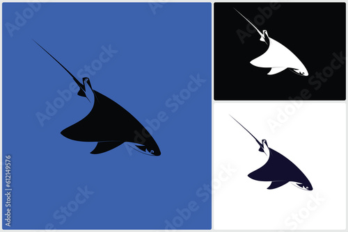 Silhouette of Tropical Black Manta Ray Logo Vector Design Illustration