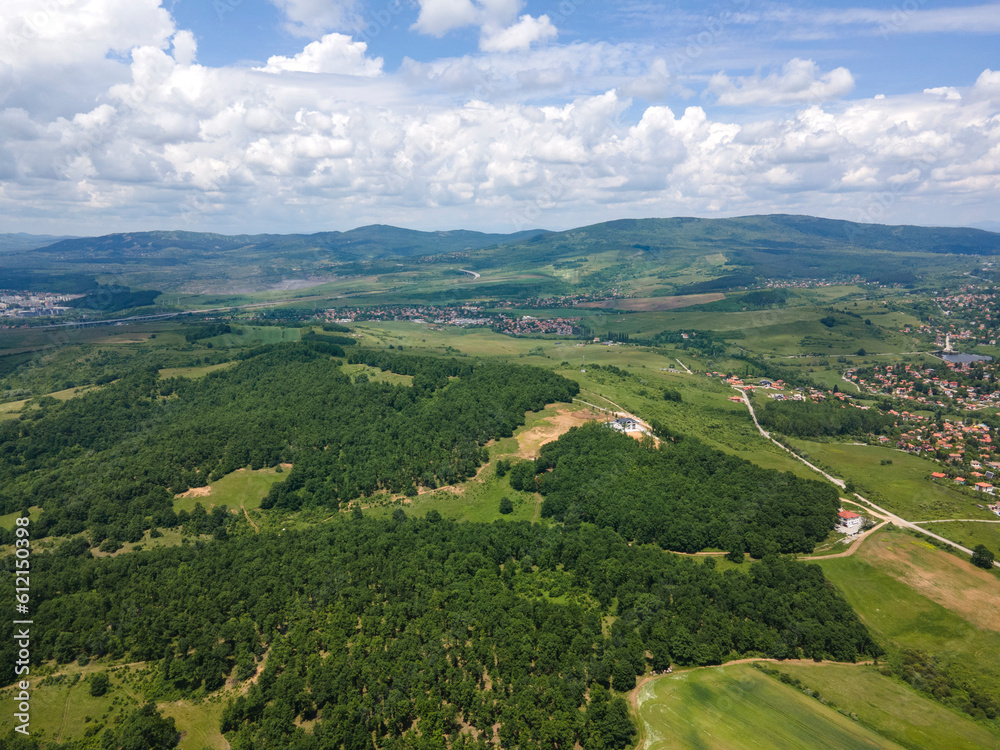 Obraz premium Aerial view of Vitosha Mountain near Village of Rudartsi, Bulgaria