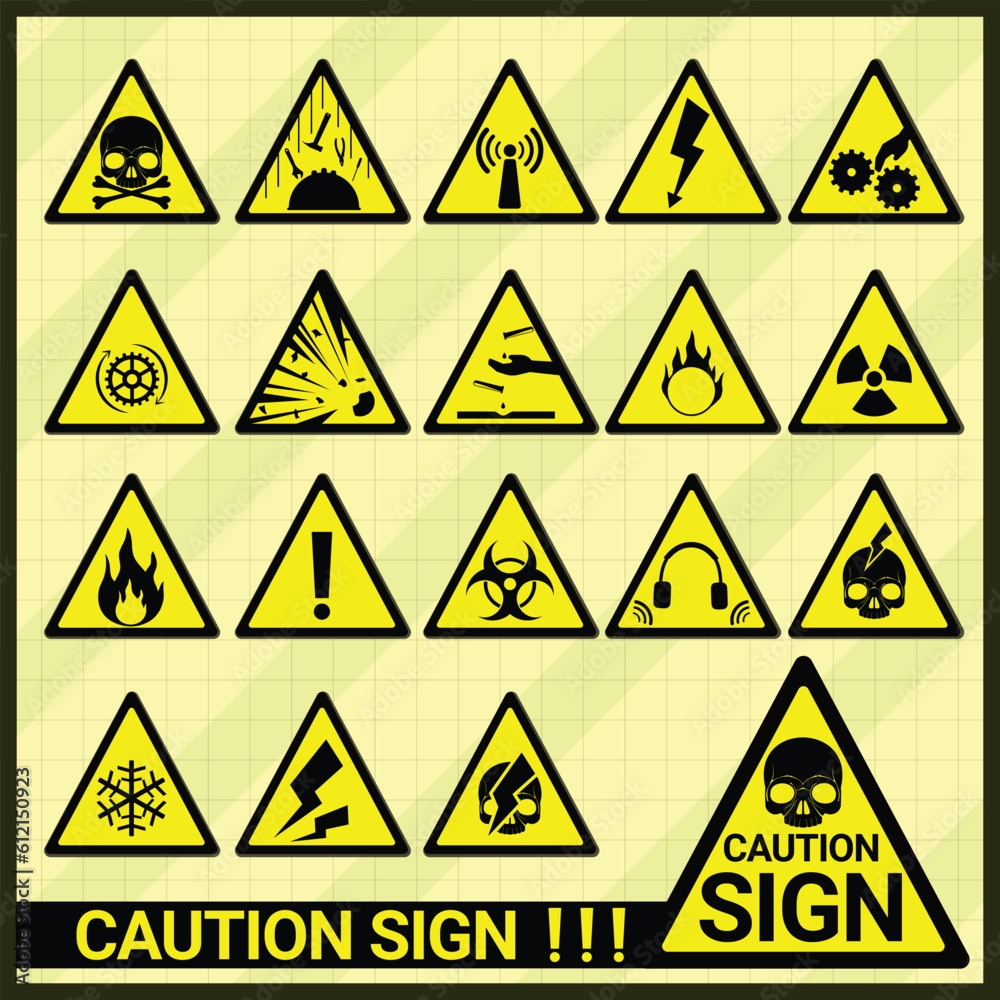Set of vector signs for warning of danger in various ways Set of vector signs for warning of danger in various ways