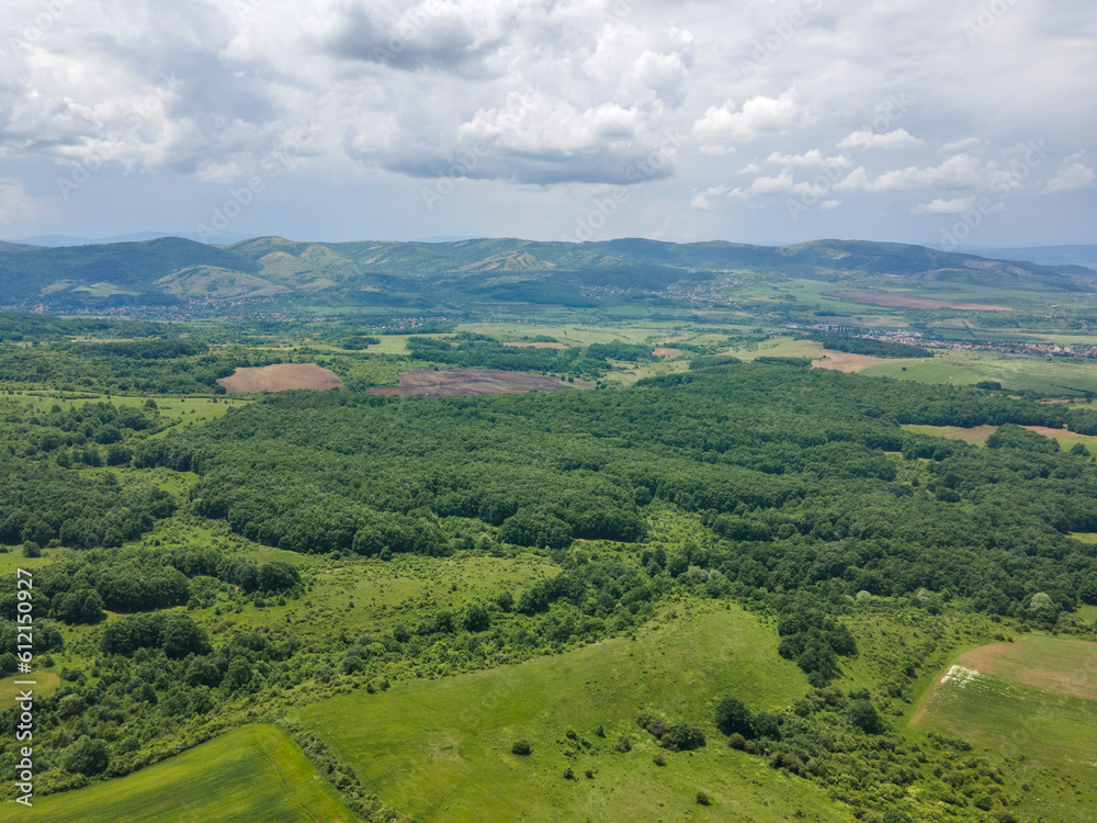 Naklejka premium Aerial view of Vitosha Mountain near Village of Rudartsi, Bulgaria