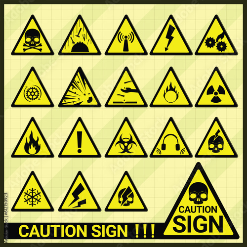 Set of vector signs for warning of danger in various ways