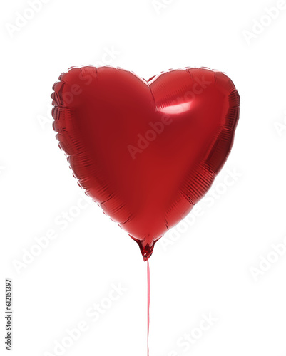 Beautiful red heart shaped balloon isolated on white. Valentine's day celebration