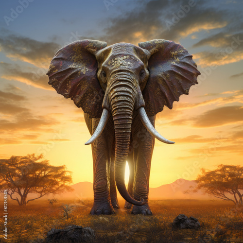 An Elephant Standing in the Middle of a Field - Generative AI © Maker Mockup
