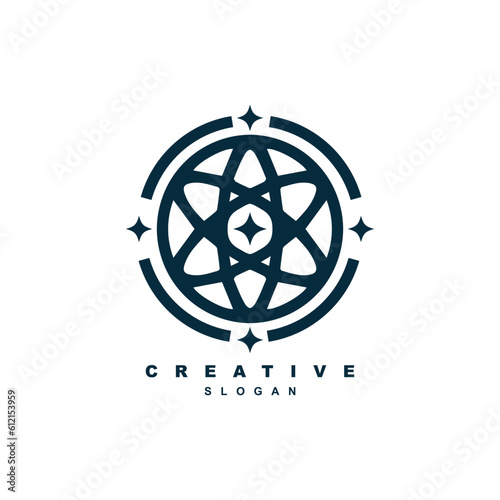 Abstract star atom particle science logo design isolated on white background