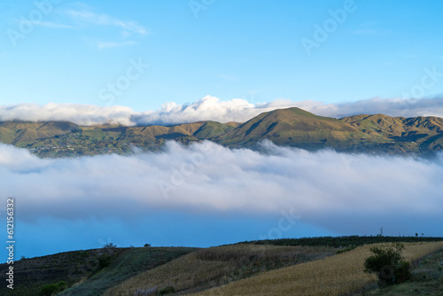 Panoramic sunrise with beautiful sun in the mountains