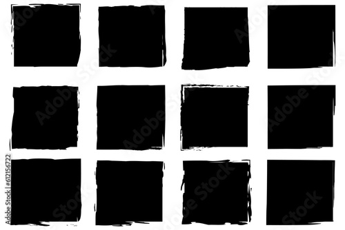 grunge square template backgrounds. Dirty grunge design frames. black painted squares or rectangular shapes. Vector illustration. stock image.