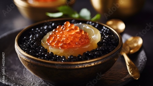 red caviar in a glass bowl