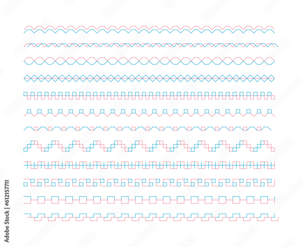 Set of pattern borders in the form of abstract colorful lines intersecting each other. Set of pattern borders in the form of abstract colorful lines intersecting each other.
