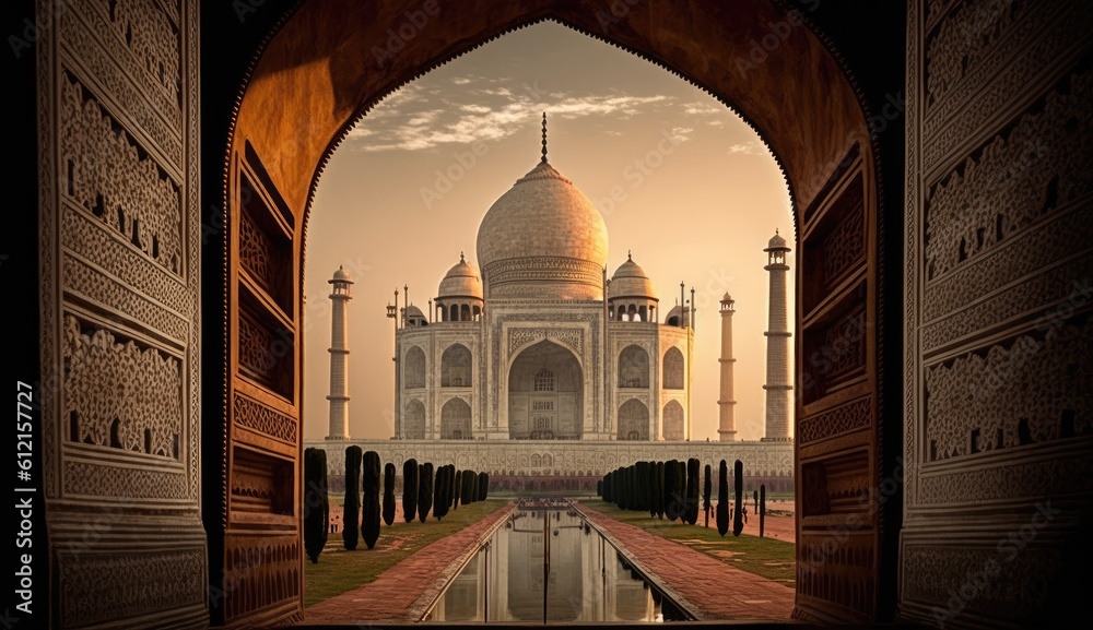 Taj Mahal in India mosque at night - obrazy, fototapety, plakaty 