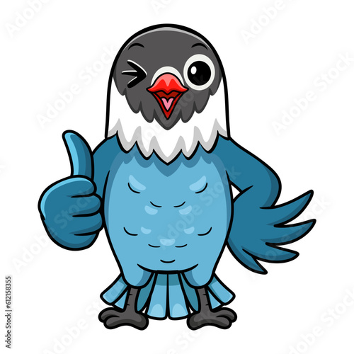 Cute slaty blue love bird cartoon giving thumb up