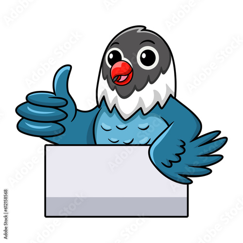 Cute slaty blue love bird cartoon giving thumb up