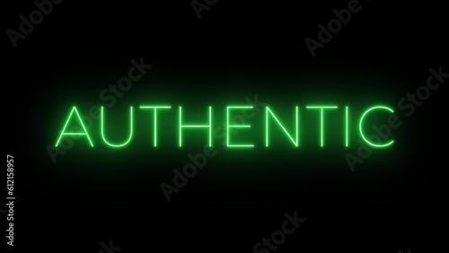 Flickering neon green glowing authentic text animated on black background