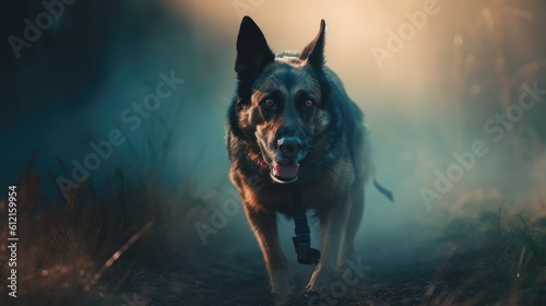 Cinematic photo battle dog battlefield dog vest tactical