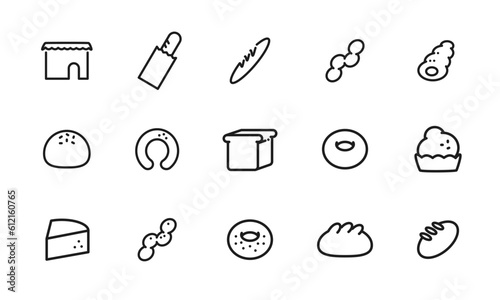 パン屋のメニューアイコンのセット/バゲット/ベーグル/食パン/イラスト/ベクター
