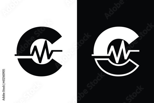 letter C with pulse line or graphic line for initials or name logo medical, marketing, business, modern logo and many more.