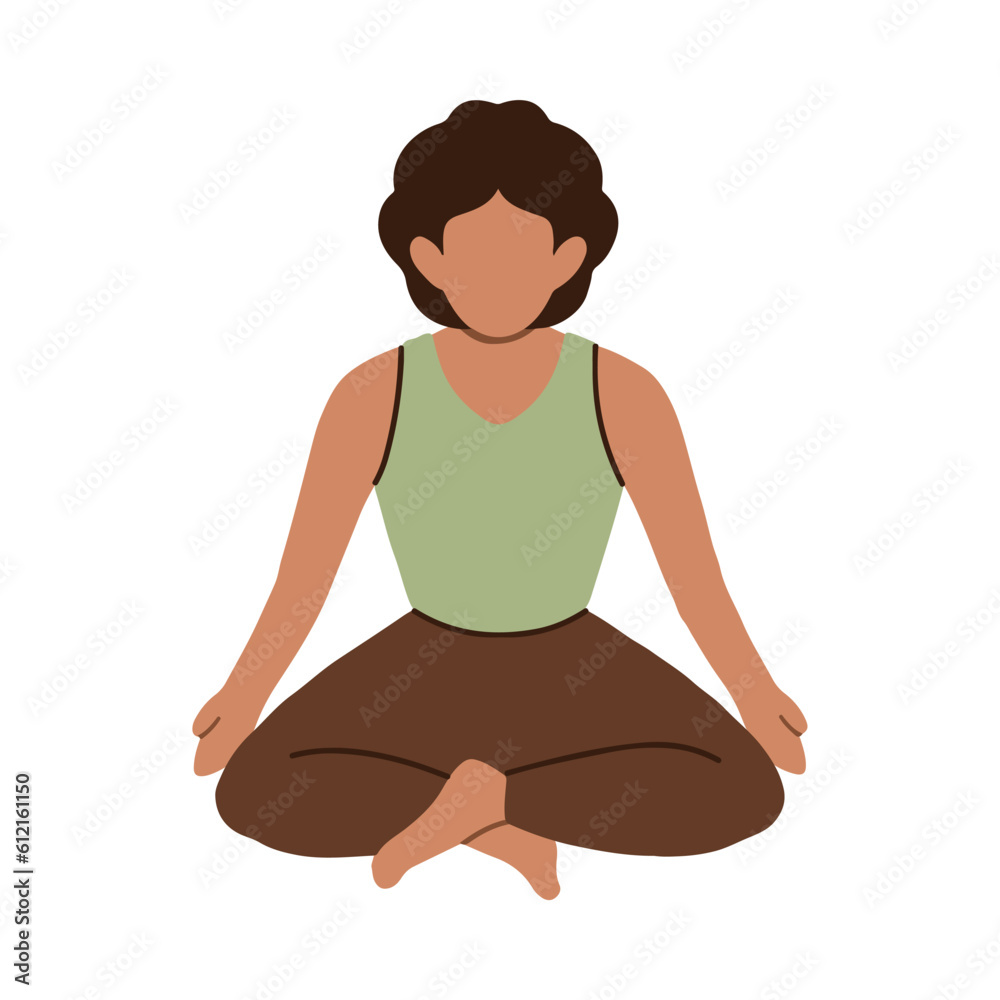Young male meditating sitting lotus pose. Mindfulness meditation, practice, inner harmony, balance mind, body, soul. Man among flowers, plants. Self care, zen, relax. Outdoor yoga vector illustration Young male meditating sitting lotus pose. Mindfulness meditation, practice, inner harmony, balance mind, body, soul. Man among flowers, plants. Self care, zen, relax. Outdoor yoga vector illustration