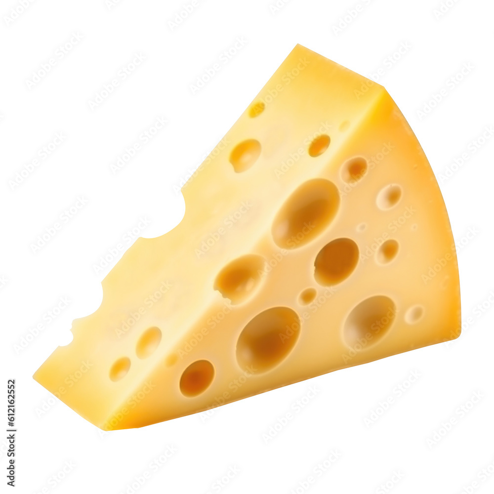 Swiss Cheese Slice Isolated on Transparent Background - Generative AI 
