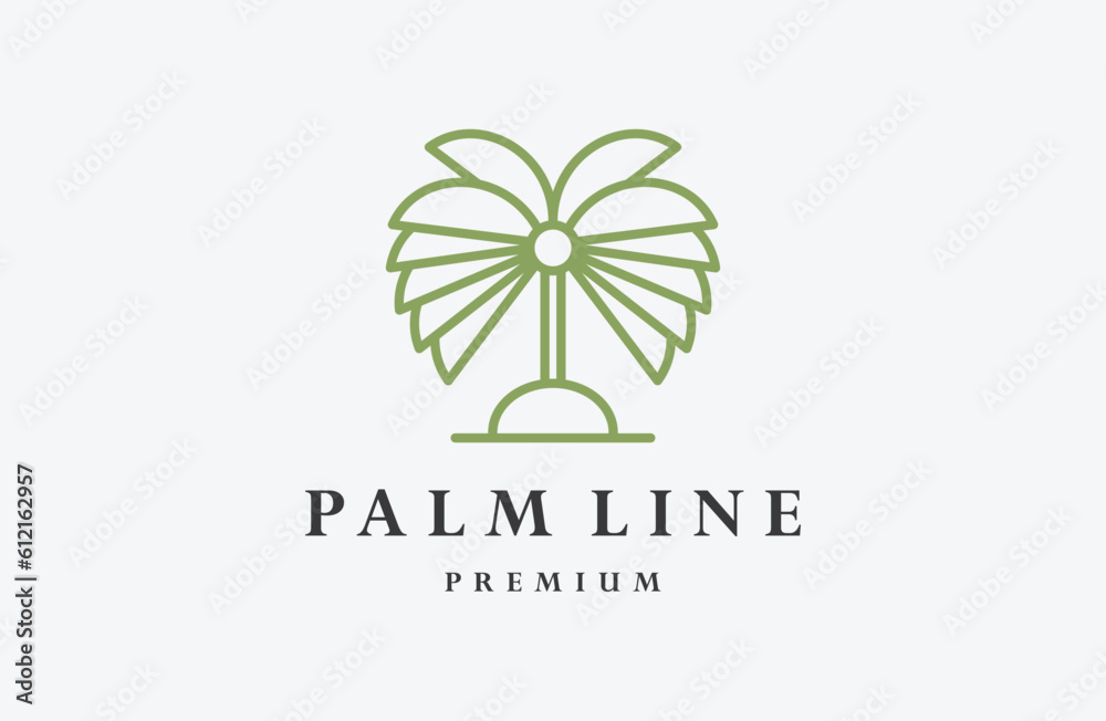 palm tree logo line art vector illustration design, minimalist palm logo design