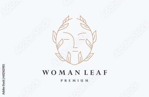 Beauty woman's face flower with line art style logo  feminine design concept for beauty salon, massage, magazine, cosmetic and spa.