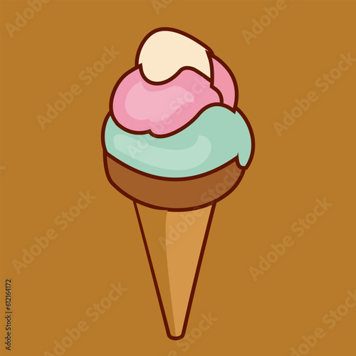 strawberry and chocolate ice cream isolated on brown