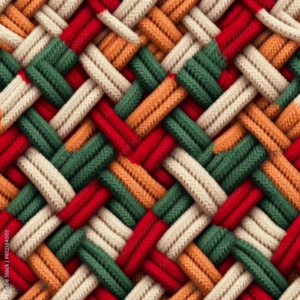 Fabric knitted seamless pattern with geometric shape spots. bright colors background for knitwear design or print, modern strips mat, Generative AI illustration Fabric knitted seamless pattern with geometric shape spots. bright colors background for knitwear design or print, modern strips mat, Generative AI illustration