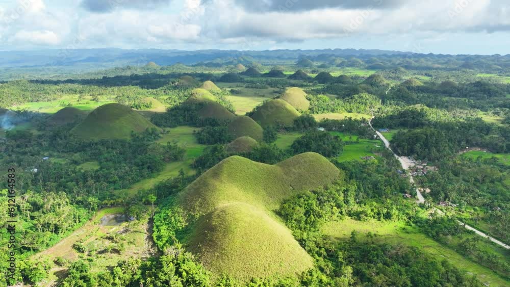 Aerial shot of the interesting rock formations called the Chocolate Hills on Bohol Island in the Philippines.